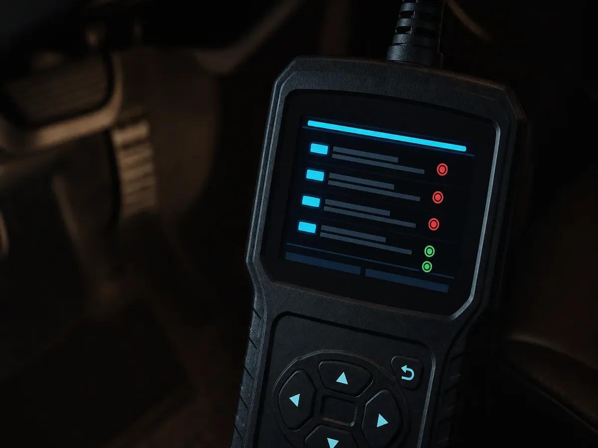 OBD-Diagnosegerät zeigt Fahrzeugdaten auf dem Display