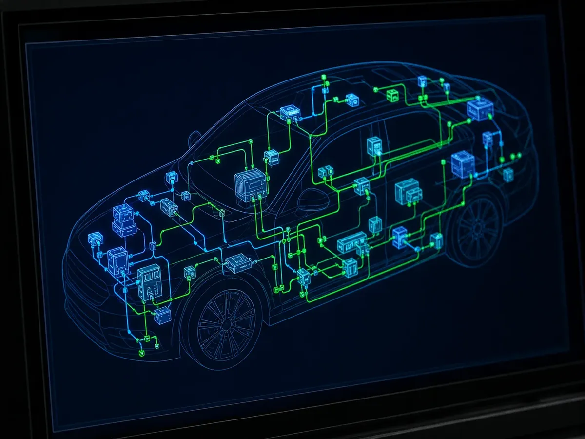 Schematische Darstellung elektronischer Fahrzeugsysteme auf Display